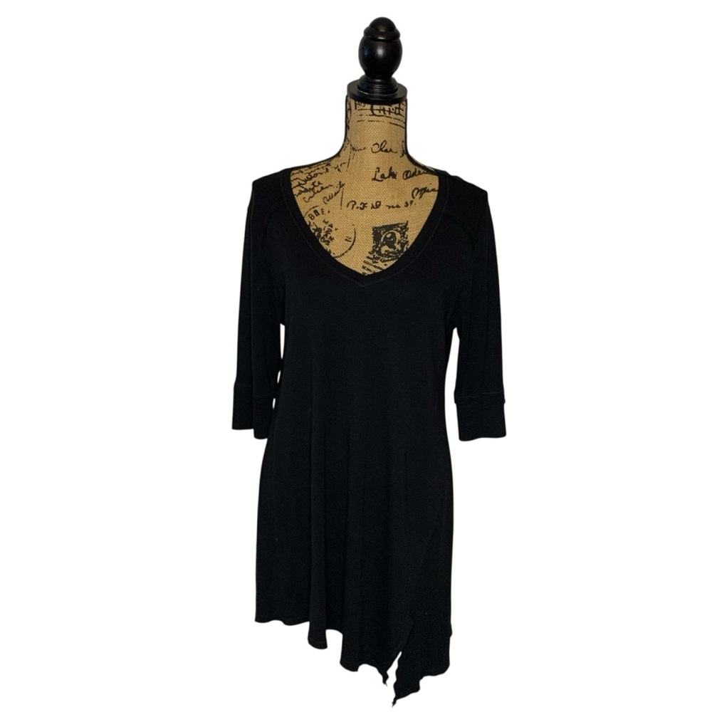 M. Rena Black V-Neck Three-Quarters Length Sleeves Dress Size Medium